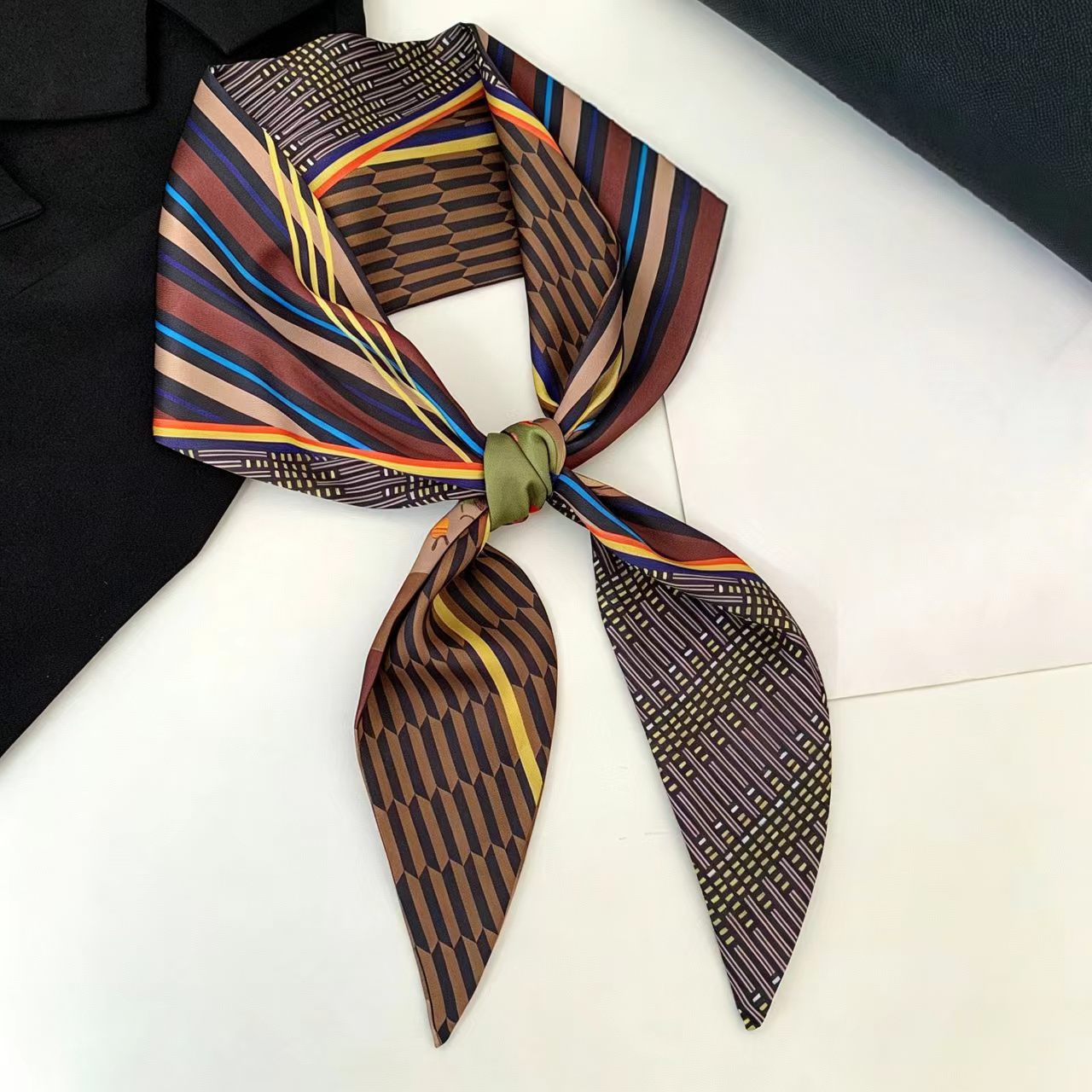 Silk Neck Scarf - Lüks Baskılı Uzun Saç Kurdelesi Bevel