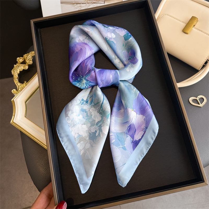 Ascot Neck Scarf - 2026 Yeni Çiçek Desenli İpek Kare