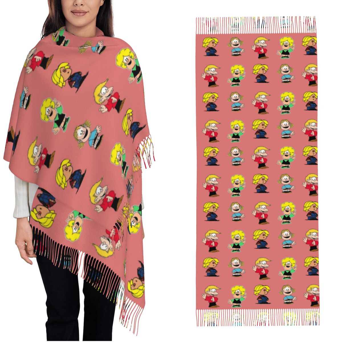 Pashmina Wrap Large - Kadın Püsküllü Eşarp Mafaldas Karakterleri Büyük