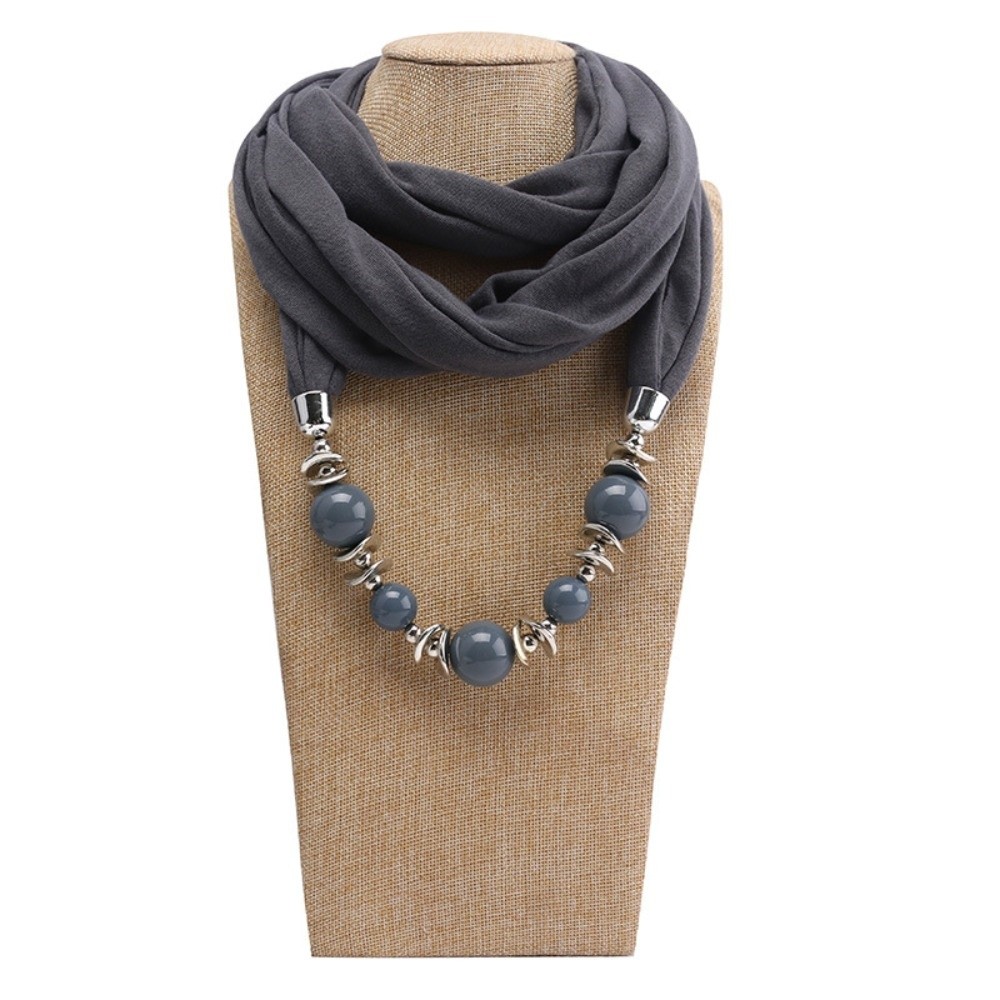 Infinity Scarf Knit - Moda Şifon Eşarp Kolye Düz Renk